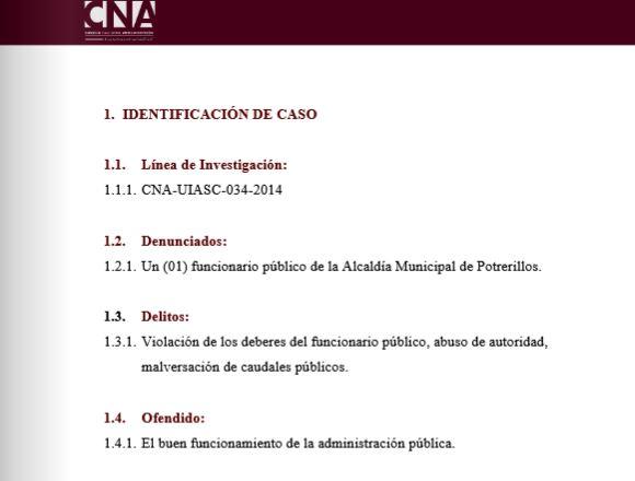 Violación de los deberes del funcionario, malversación de caudales públicos Alcaldía de Potrerillos, Cortés