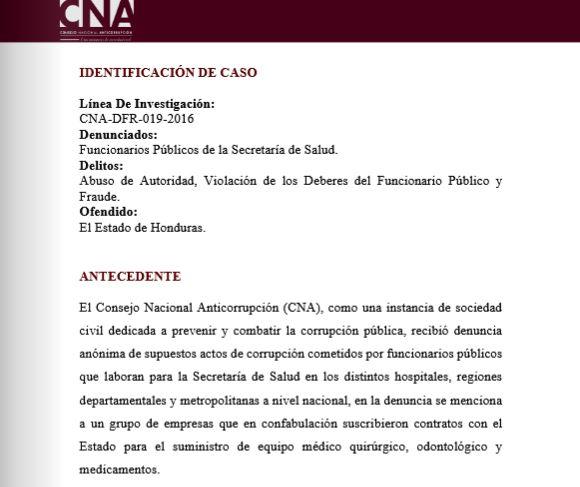 Investigación de funcionarios y ex funcionarios de la Secretaría de Estado en el Despacho de Salud (Sesal)