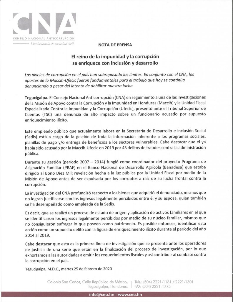 El reino de la impunidad y la corrupción se enriquece con «inclusión y desarrollo»